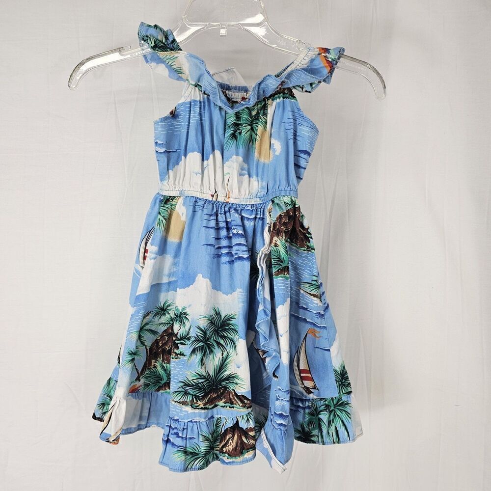 Hilo Hattie The Original Hawaiian Blue Beach Floral Girl Ruffle Dress Size 6